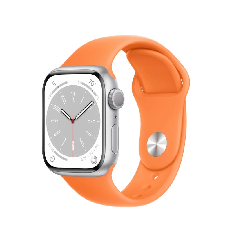 Silver-Aluminum-Case-with-Sport-Band-bright-orange-Apple-Watch-Series-8