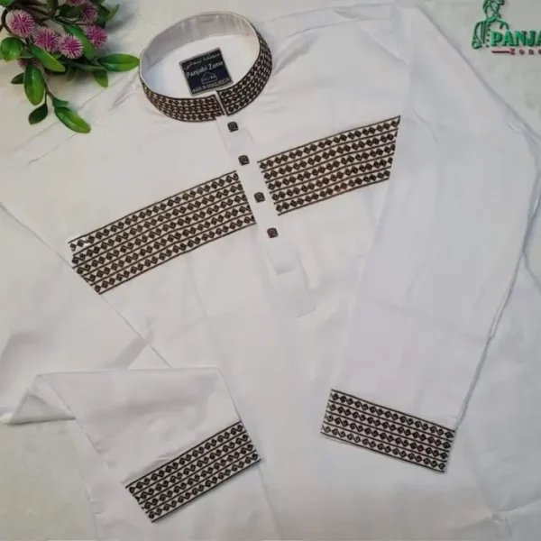 Exclusive Premium Quality Indian Tencel Cotton Panjabi D White