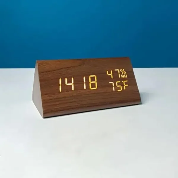 Triangle Wooden Style Digital LED Clock-Dark Wood Color