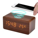 Wooden LED Clock with Wireless Charging (P-158)