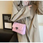 New Quilted PU Leather Crossbody Bag- N284 (P-485) (Pink)