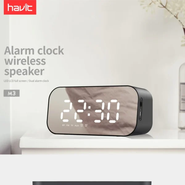 Havit M3 multi-function digital alarm clock wireless speaker (P-488) - (Black)