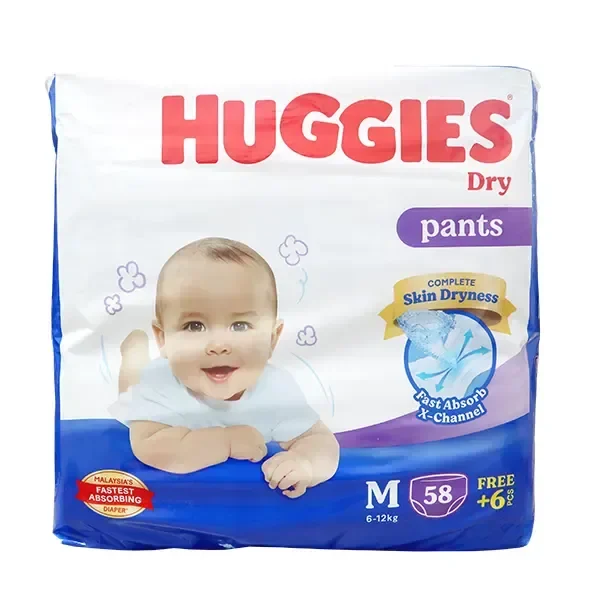 Huggies Dry Pants Baby Diaper (6-12kg) M58 + 6 Free Diaper