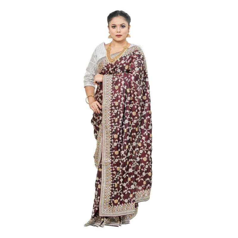 All Over Heavy Embroidery Dupion Silk Saree