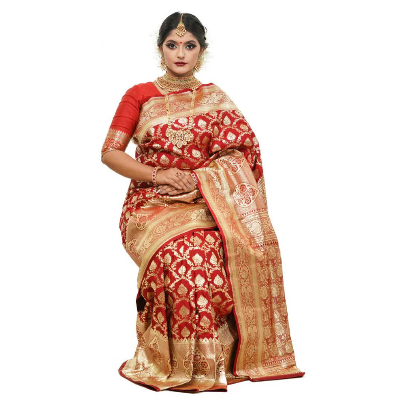 Floral Woven Pure Banarasi Silk Saree in Red