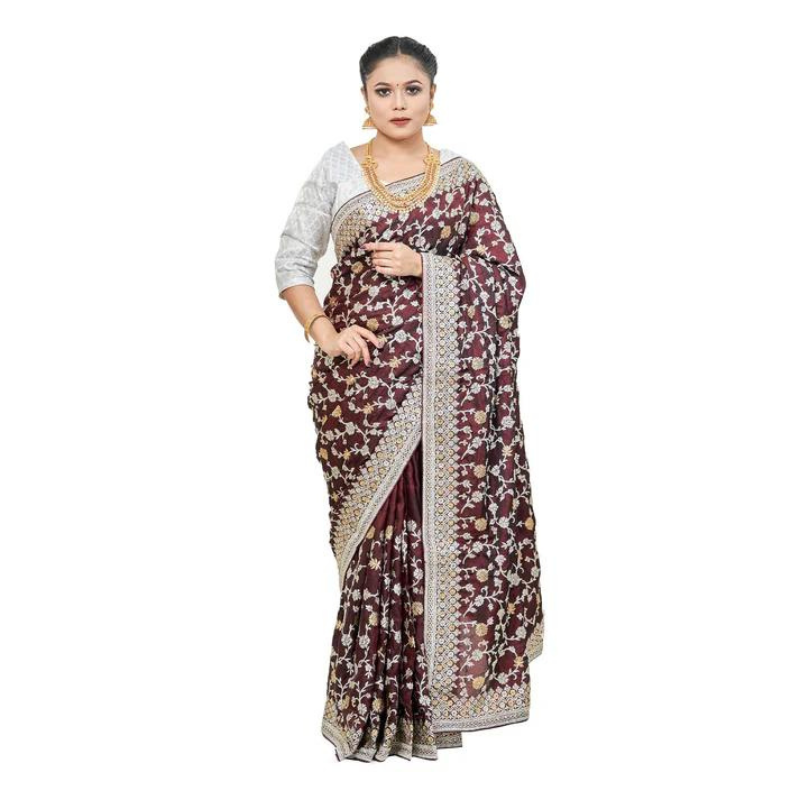 All Over Heavy Embroidery Dupion Silk Saree