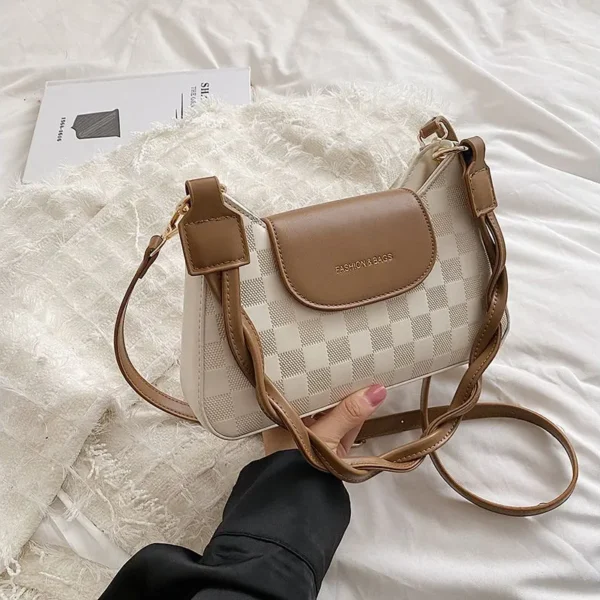 Checkerboard Shoulder Bag-RM13 (P-498) (White & khaki)