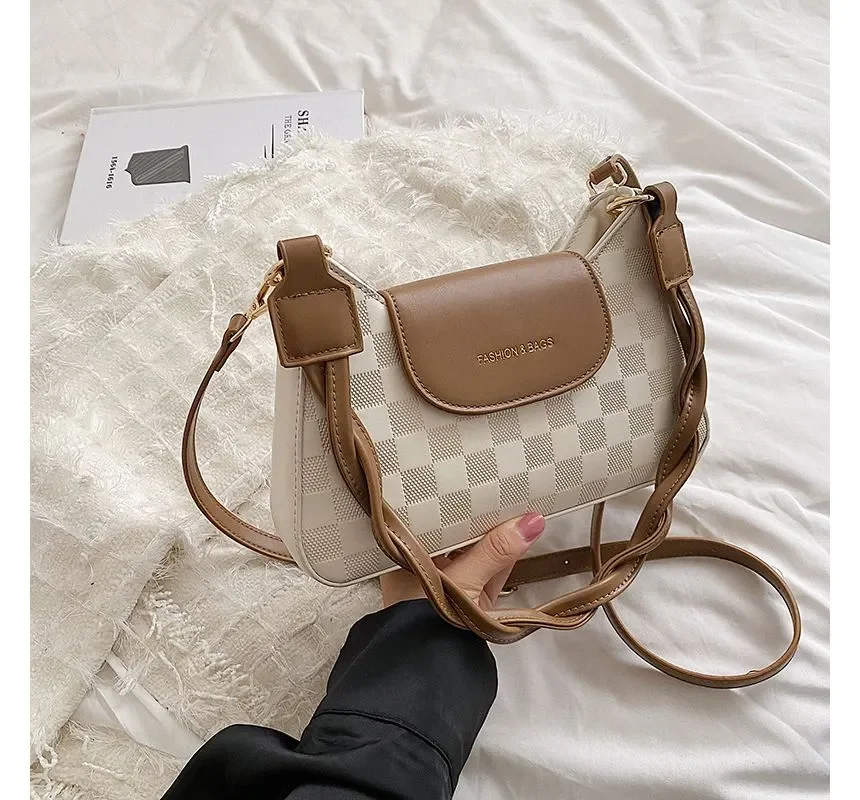 Checkerboard Shoulder Bag-RM13 (P-498) (White & khaki)